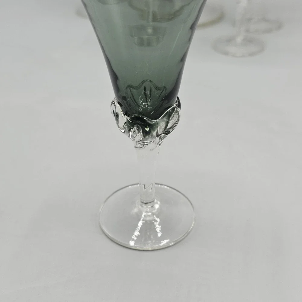 Vintage Empoli Italian Smoke Grey Decanter & Cordial Glasses Set 5 Twisted‎ Foot